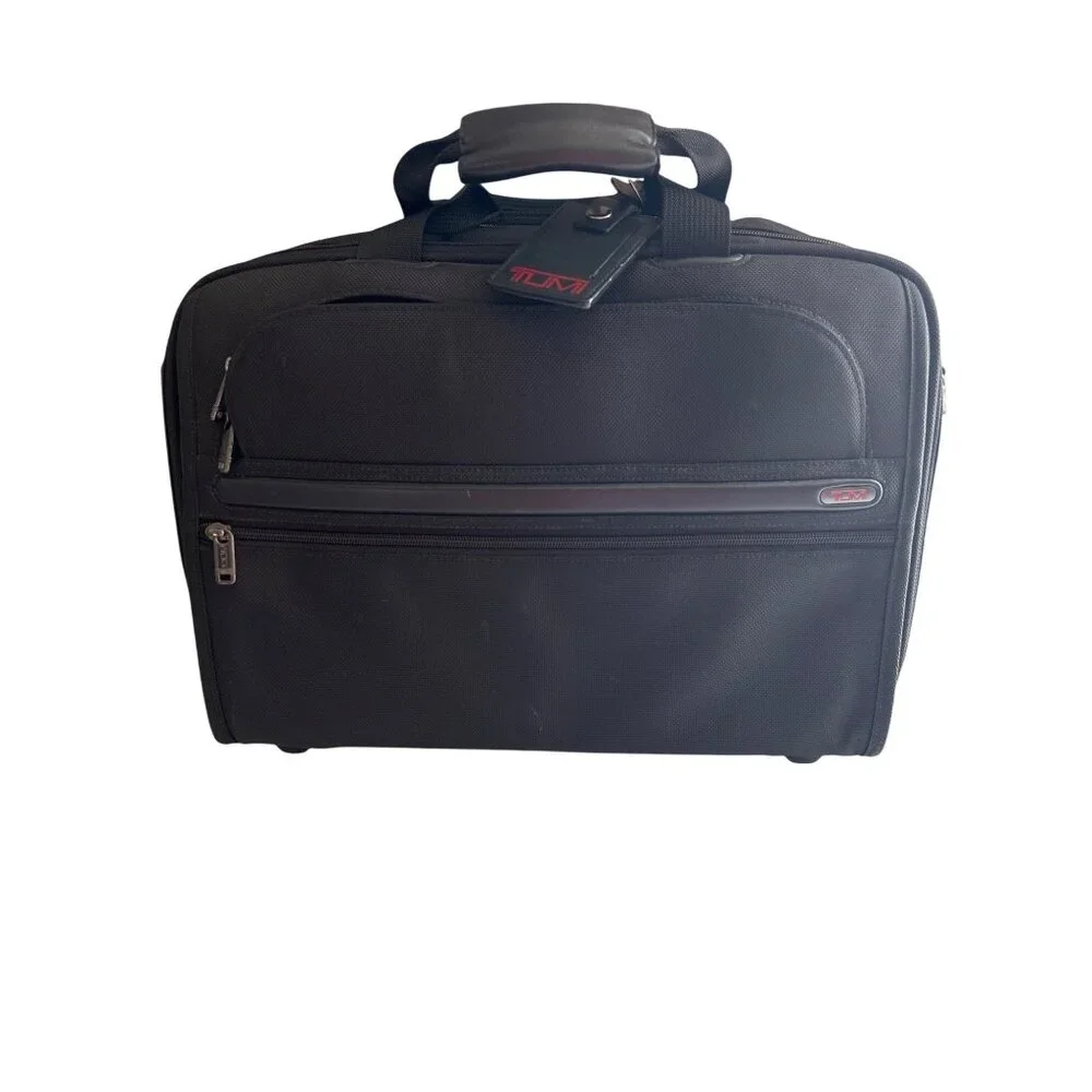 Tumi Expandable Black Nylon Leather Laptop Briefcase Carry On W/Shoulder Strap